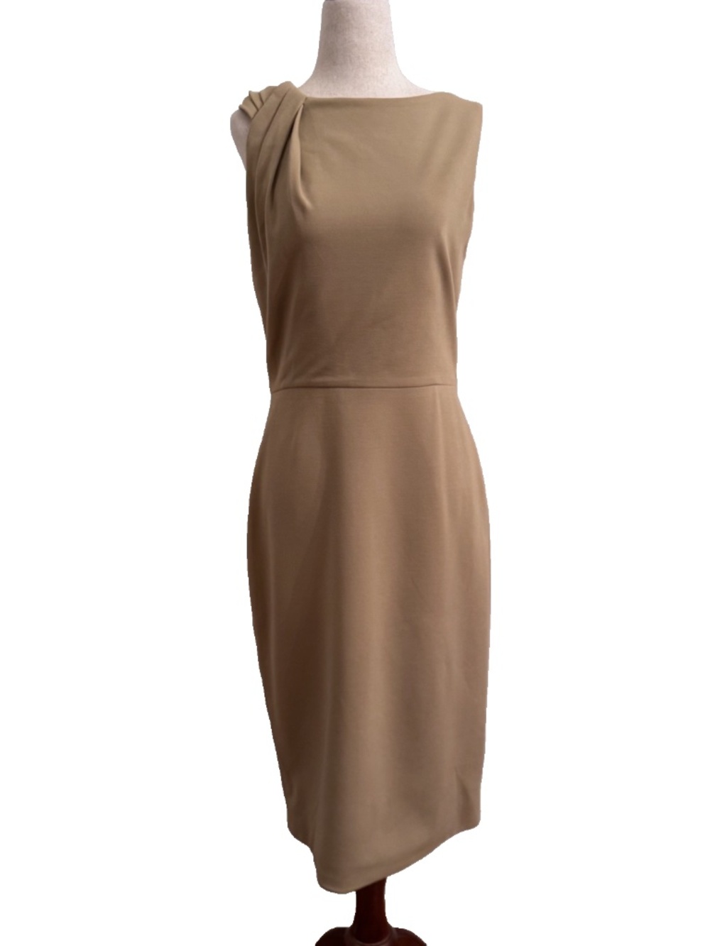 Jason Wu Sand Sheath Dress Draped Shoulder Boat Neck Silk Lined 10